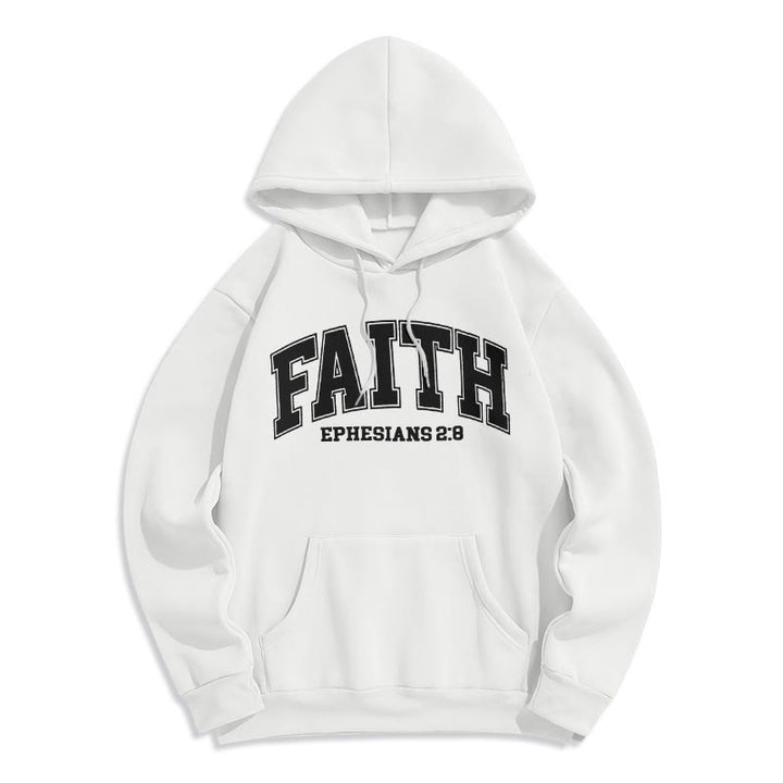 Christianartworkshop Modern Style Faith Ephesians 2 : 8 Fleece Lined Polyester Hoodie - White - 2XL - image 11