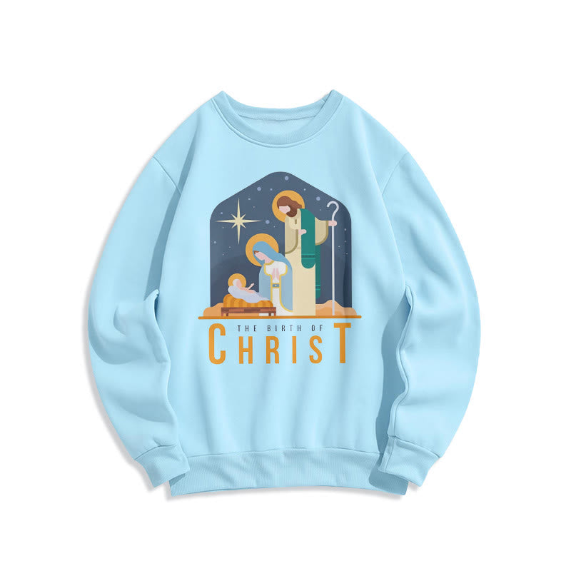 Christianartworkshop Colored Style Birth Of Christ Nativity Scene Fleece Lined Polyester Sweatshirt - Blue - 2XL - image 1