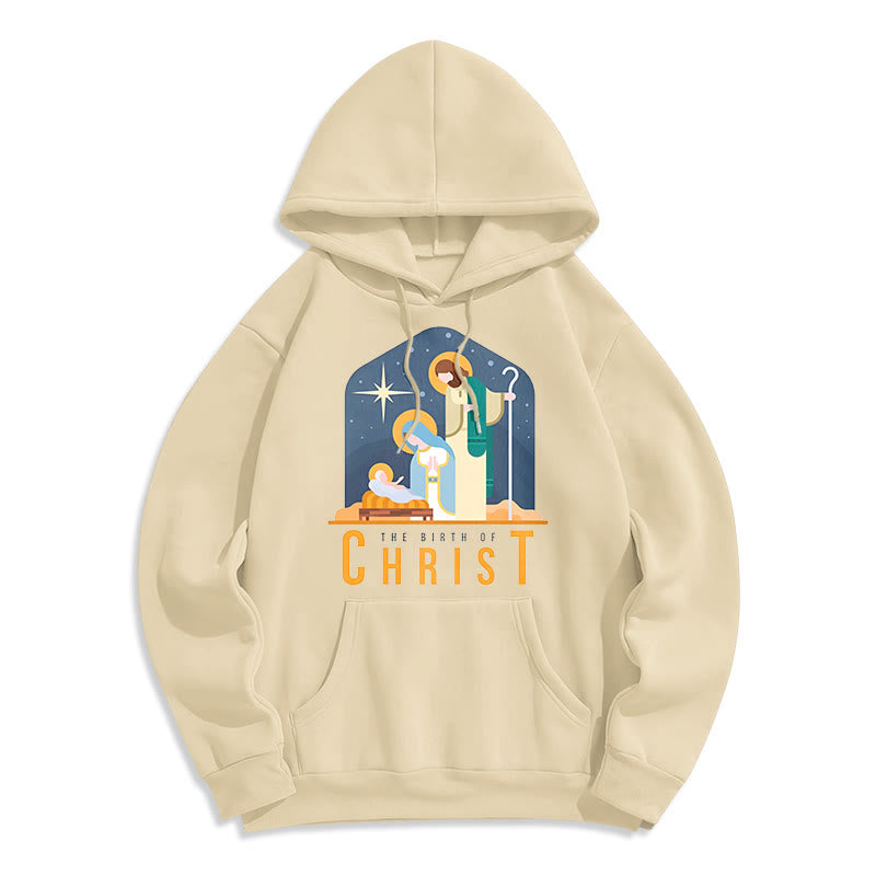 Christianartworkshop Colored Style Birth Of Christ Nativity Scene Fleece Lined Polyester Hoodie - Beige - 2XL - image 1