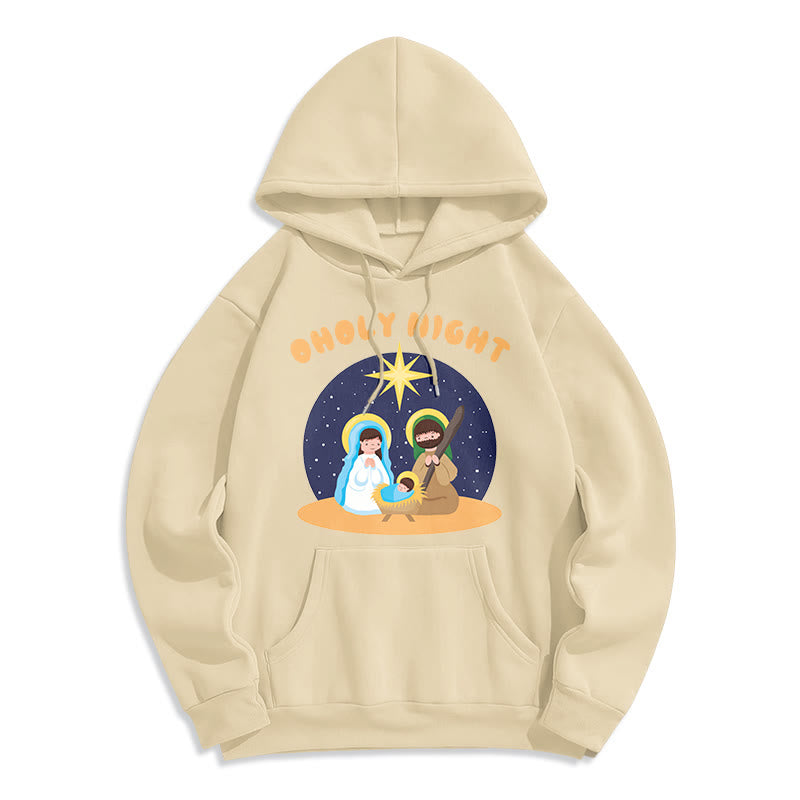 Christianartworkshop Colored Style Holy Night Nativity Scene Fleece Lined Polyester Hoodie - Beige - 2XL - image 0