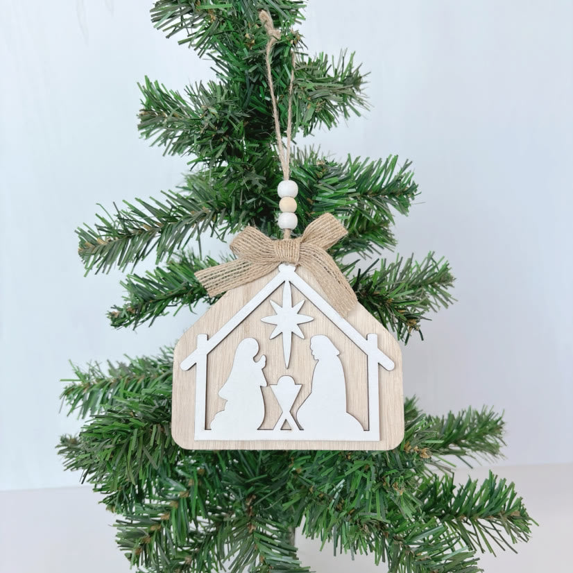 Christianartworkshop Minimalist Style Nativity Scene Silhouette Christmas Nativity Hanging Ornaments - White + Beige - image 3