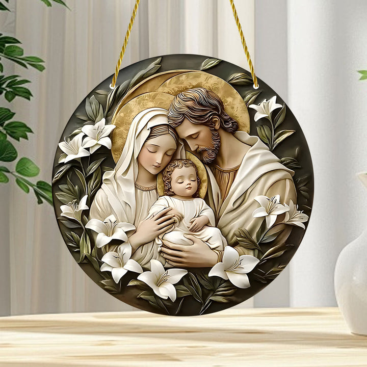 Christianartworkshop Classic Style Nativity Scene Floral Acrylic Christmas Nativity Hanging Ornaments - Nativity Scene - image 1