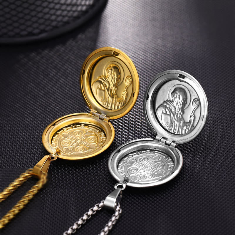 Christianartworkshop Classic Style St. Benedict Engraved Two Sided Locket Pendant Necklace - image 4