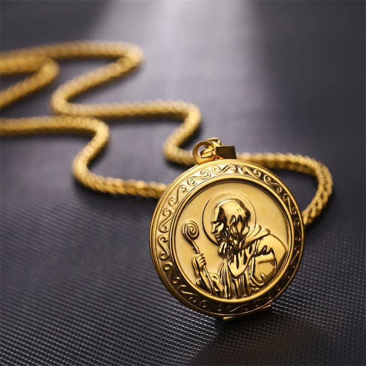 Christianartworkshop Classic Style St. Benedict Engraved Two Sided Locket Pendant Necklace - image 3