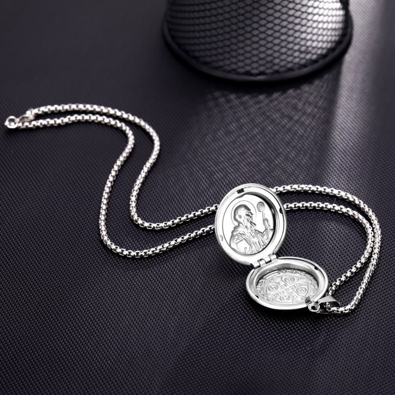 Christianartworkshop Classic Style St. Benedict Engraved Two Sided Locket Pendant Necklace - image 6
