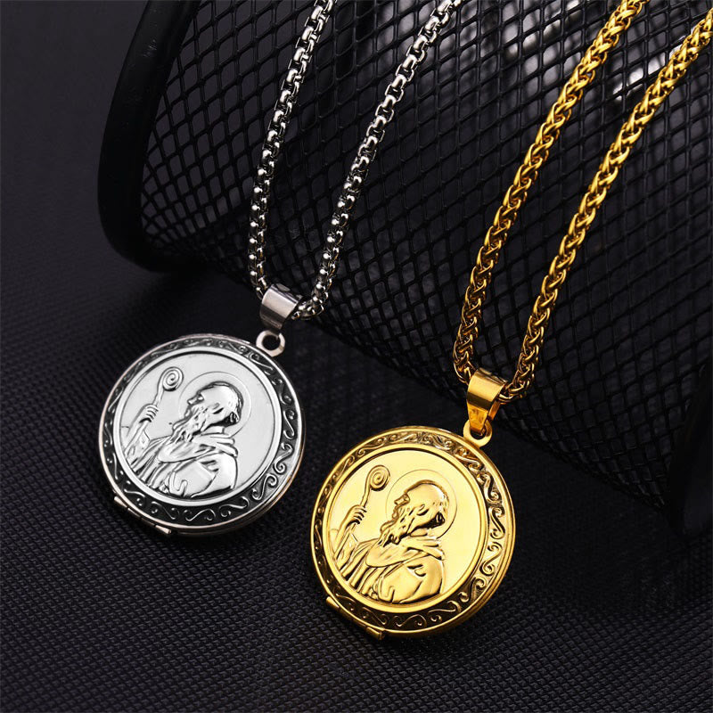 Christianartworkshop Classic Style St. Benedict Engraved Two Sided Locket Pendant Necklace - image 7