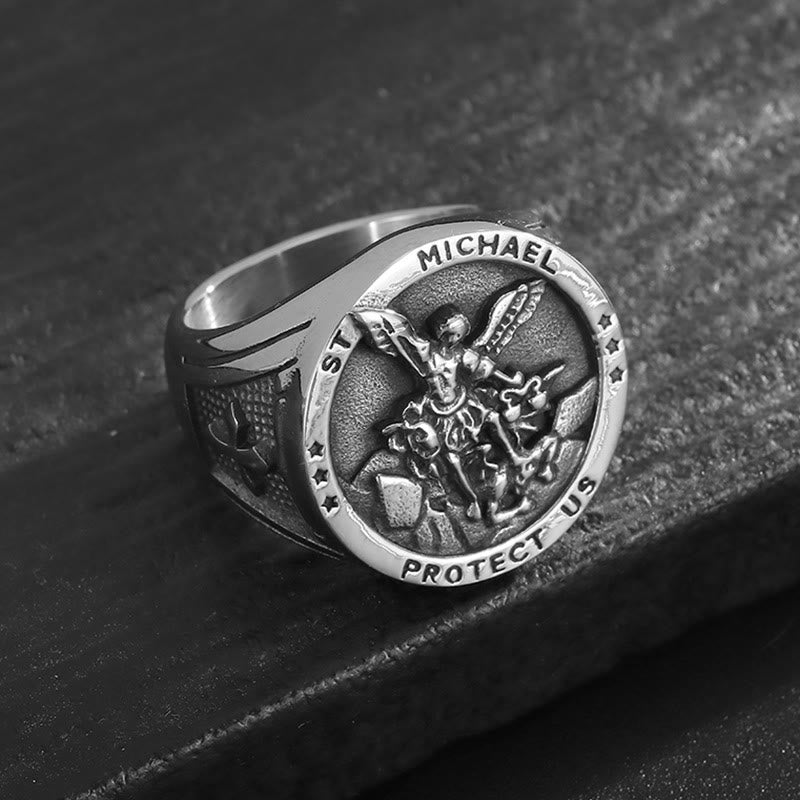 Christianartworkshop Classic Style Michael The Archangel Protect Us Devine Faith Ring - Retro - US13 - image 4