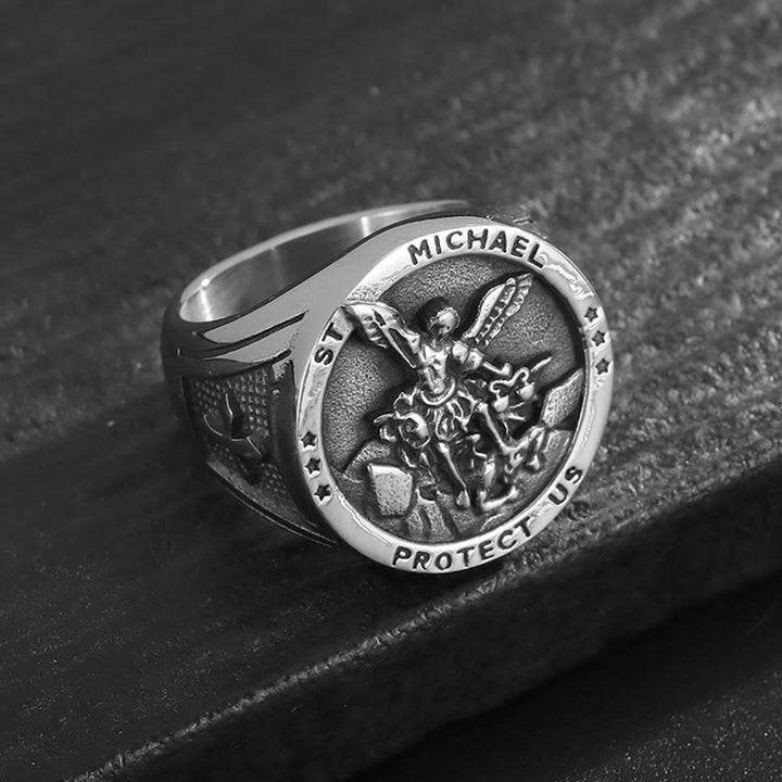 Christianartworkshop Classic Style Michael The Archangel Protect Us Devine Faith Ring - Retro - US13 - image 4