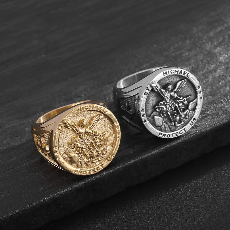 Christianartworkshop Classic Style Michael The Archangel Protect Us Devine Faith Ring - image 0