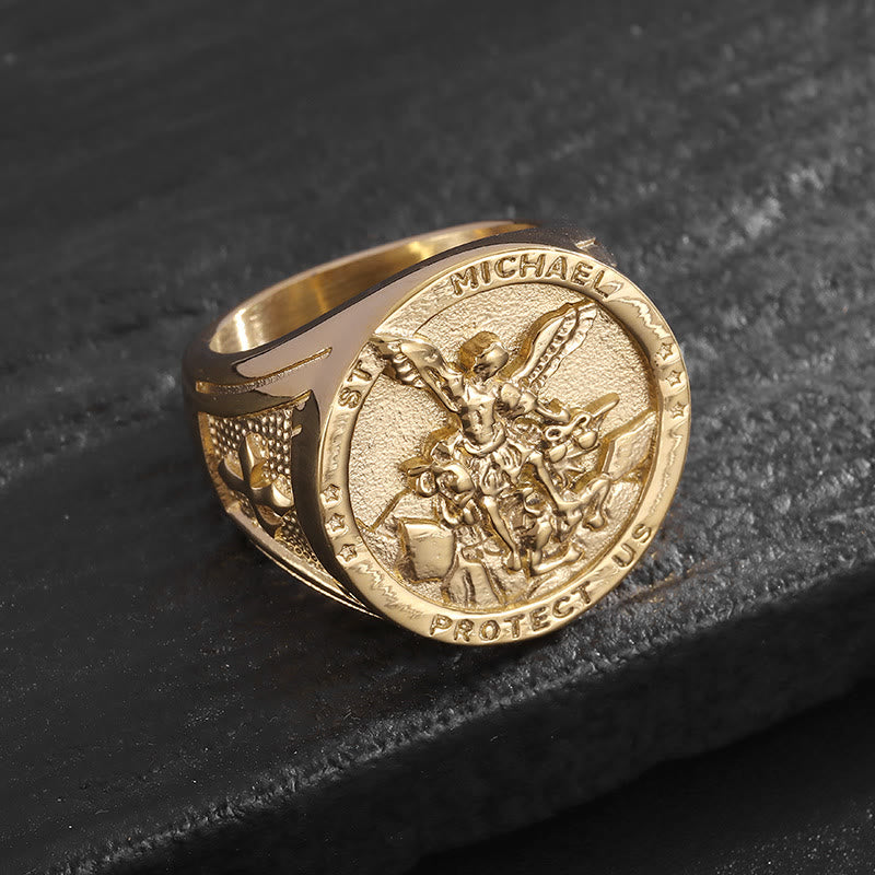 Christianartworkshop Classic Style Michael The Archangel Protect Us Devine Faith Ring - Gold - US13 - image 2