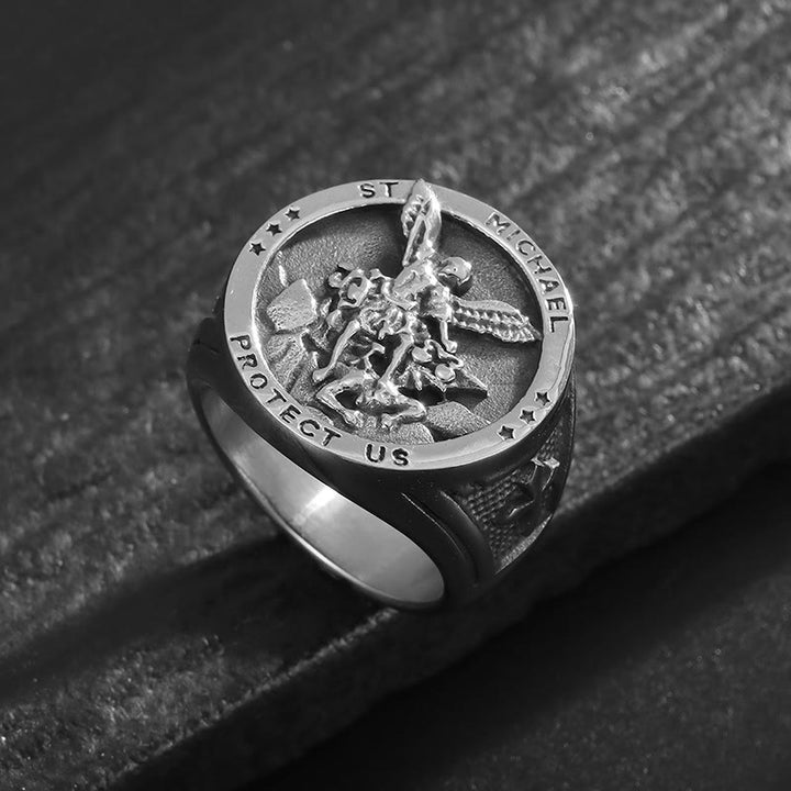 Christianartworkshop Classic Style Michael The Archangel Protect Us Devine Faith Ring - image 5