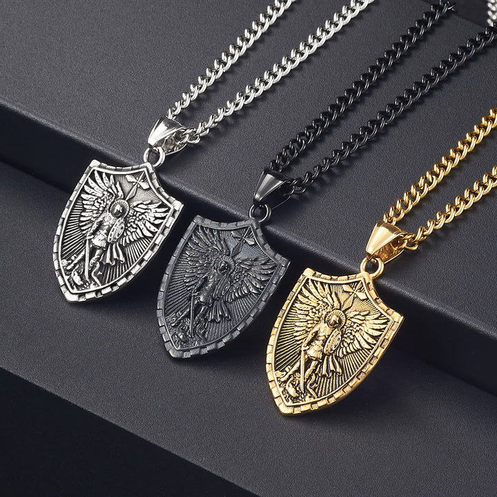 Christianartworkshop Modern Style Michael The Archangel Shield Devine Guardian Pendant Necklace - image 1