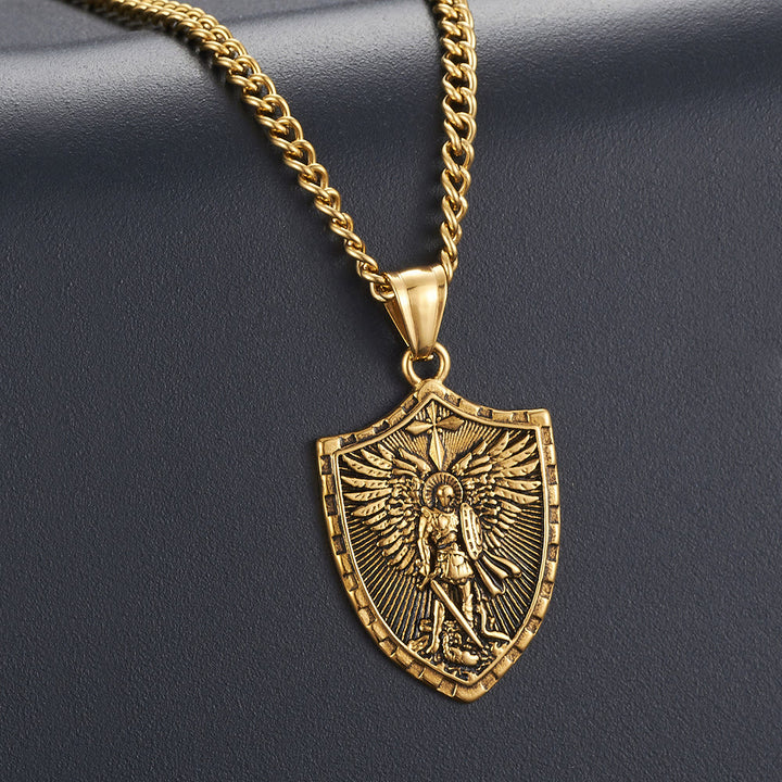 Christianartworkshop Modern Style Michael The Archangel Shield Devine Guardian Pendant Necklace - Gold - image 3