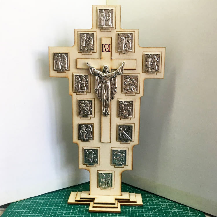 Christianartworkshop Classic Style Crafted Crucifix Cross Jesus Figure Desktop Decorations Ornament - Wood + Alloy - image 1