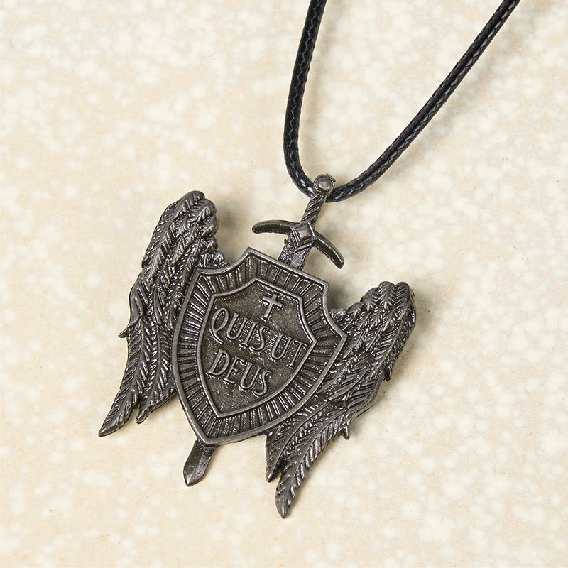 Christianartworkshop Guardian Angel Quis Ut Deus Collection Shield of Faith Necklace - Leather Cord - image 1