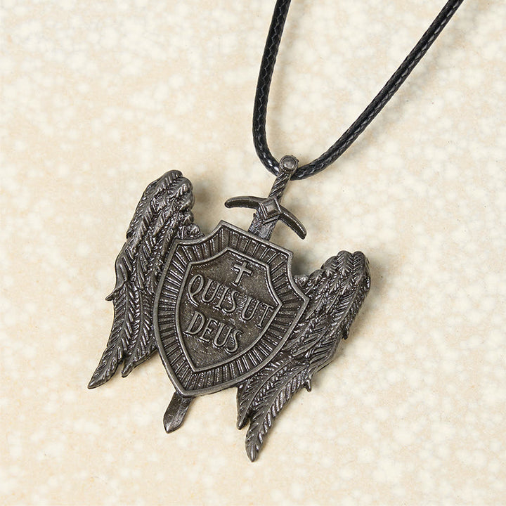 Christianartworkshop Guardian Angel Quis Ut Deus Collection Shield of Faith Necklace - Leather Cord - image 1
