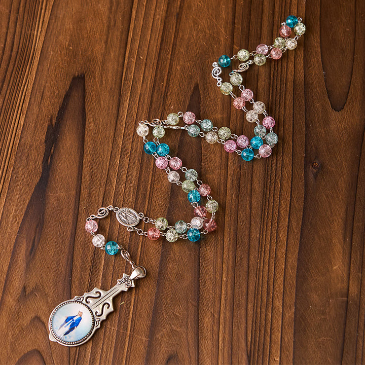 Christianartworkshop Our Lady of Fatima & Assumption of Our Lady of 8mm Round Multicolor Glass Alloy Chain Rosary - image 1