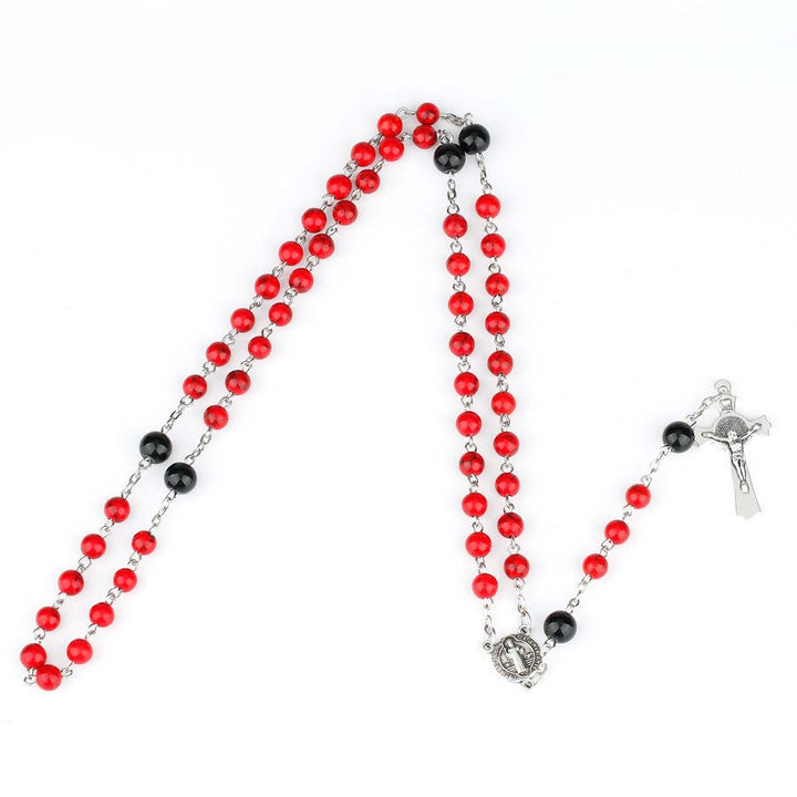 Christianartworkshop St. Benedict Medal & Crucifix of 6mm Round Red Turquoise Alloy Chain Rosary - image 3