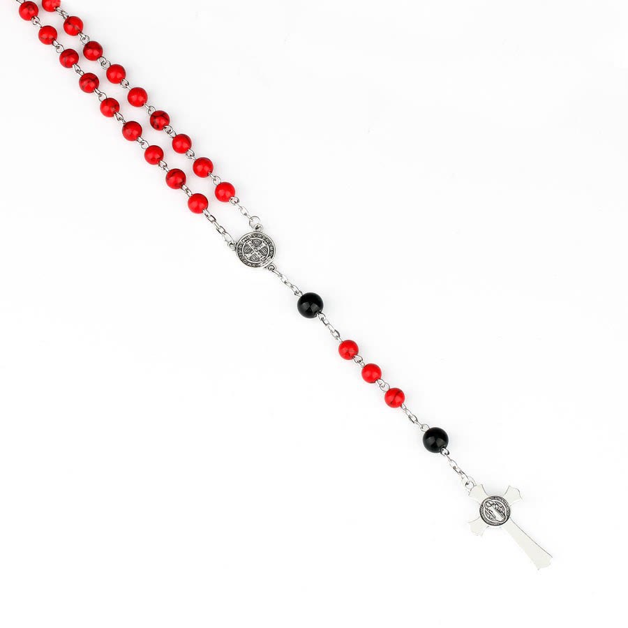 Christianartworkshop St. Benedict Medal & Crucifix of 6mm Round Red Turquoise Alloy Chain Rosary - image 4