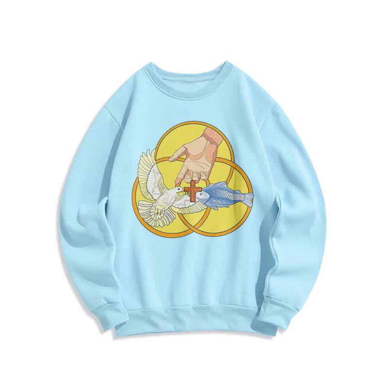 Christianartworkshop Colored Style The Holy Trinity Cross Emblem Fleece Lined Polyester Sweatshirt - Blue - 2XL - image 0