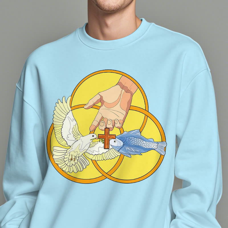 Christianartworkshop Colored Style The Holy Trinity Cross Emblem Fleece Lined Polyester Sweatshirt - image 2