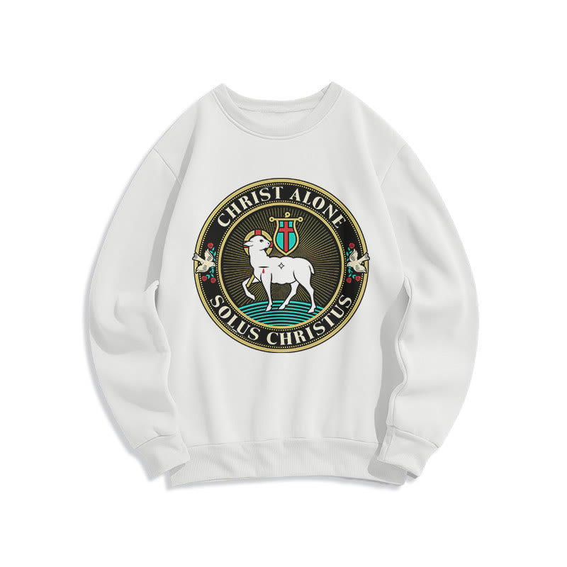 Christianartworkshop Modern Style Christ Alone Lamb of God Fleece Lined Polyester Sweatshirt - White - 2XL - image 1