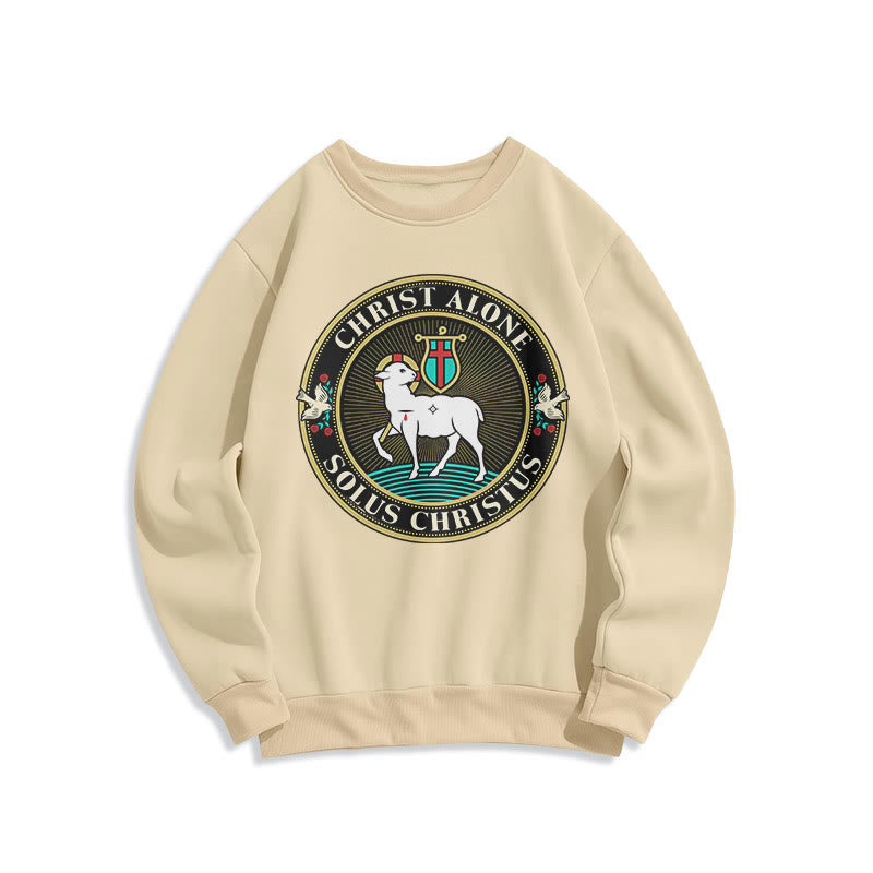 Christianartworkshop Modern Style Christ Alone Lamb of God Fleece Lined Polyester Sweatshirt - Beige - 2XL - image 11