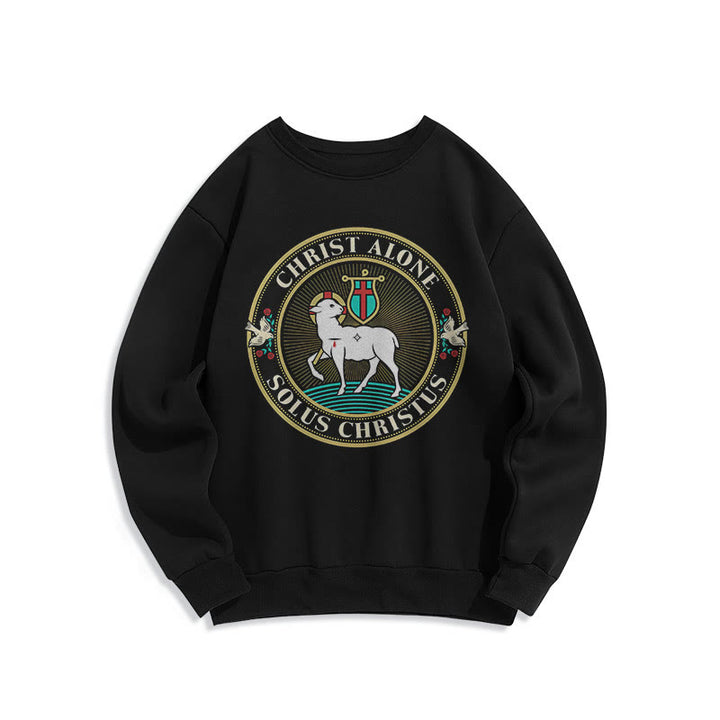 Christianartworkshop Modern Style Christ Alone Lamb of God Fleece Lined Polyester Sweatshirt - Black - 2XL - image 5