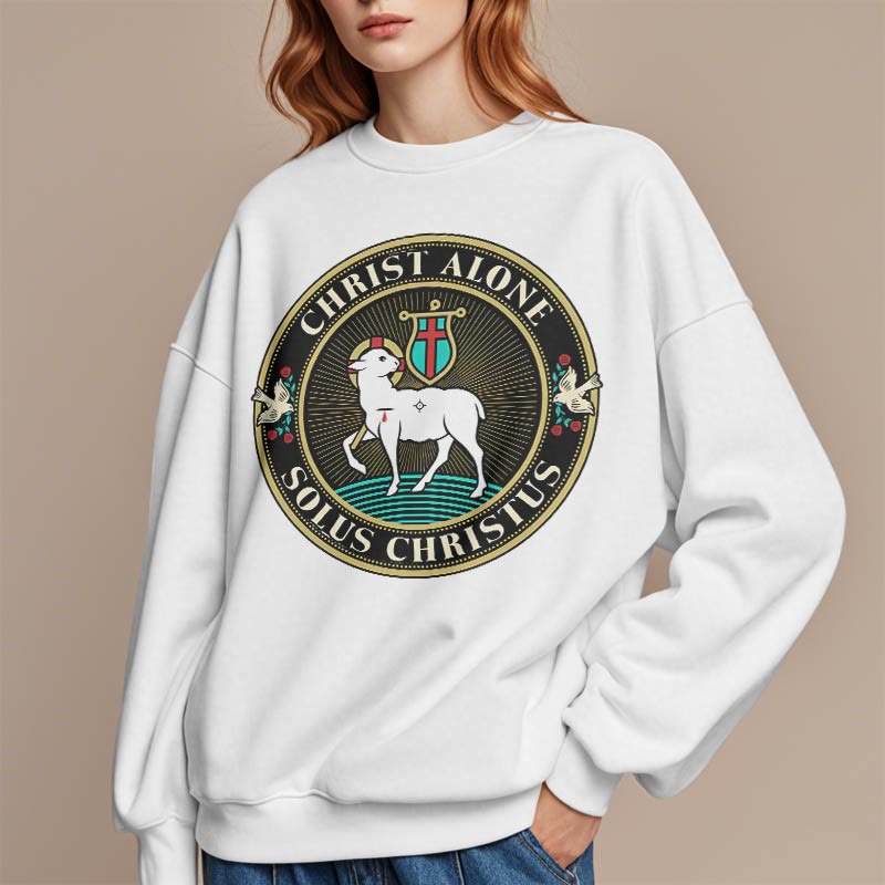 Christianartworkshop Modern Style Christ Alone Lamb of God Fleece Lined Polyester Sweatshirt - image 1
