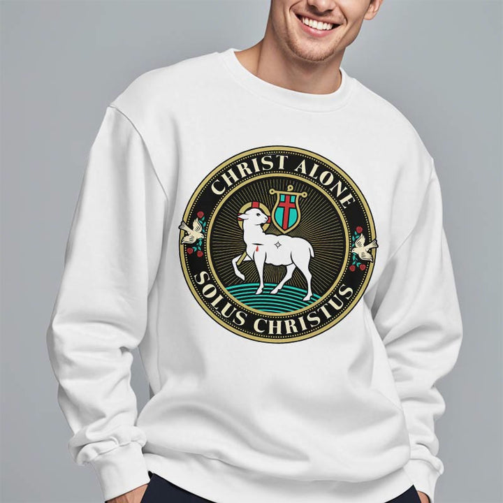 Christianartworkshop Modern Style Christ Alone Lamb of God Fleece Lined Polyester Sweatshirt - image 3