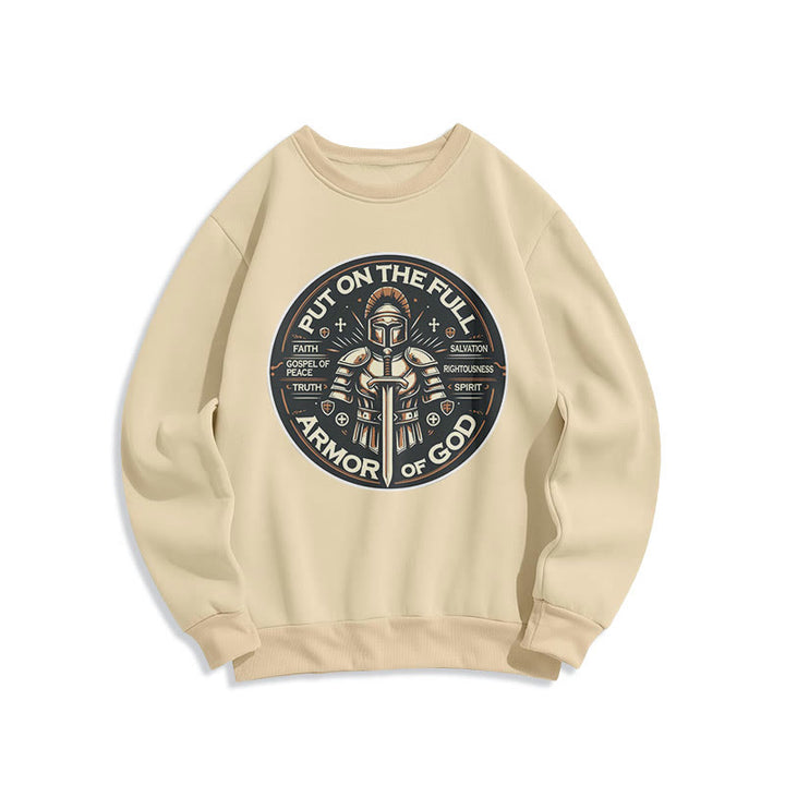 Christianartworkshop Modern Style Put On The Full Armor of God Fleece Lined Polyester Sweatshirt - Beige - 2XL - image 0