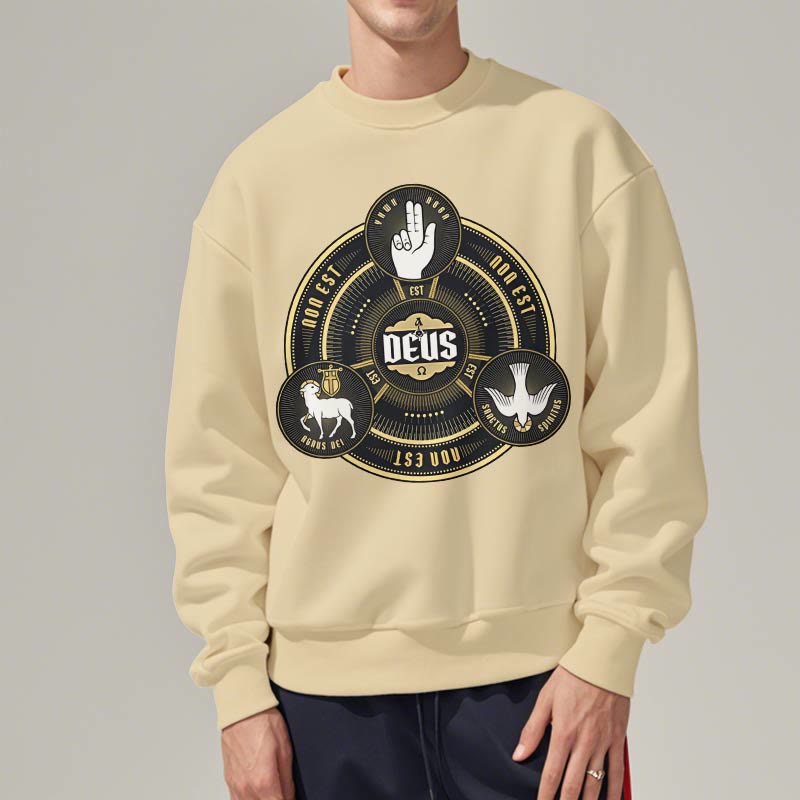 Christianartworkshop Classic Style Holy Trinity Deus Emblem Fleece Lined Polyester Sweatshirt - image 14