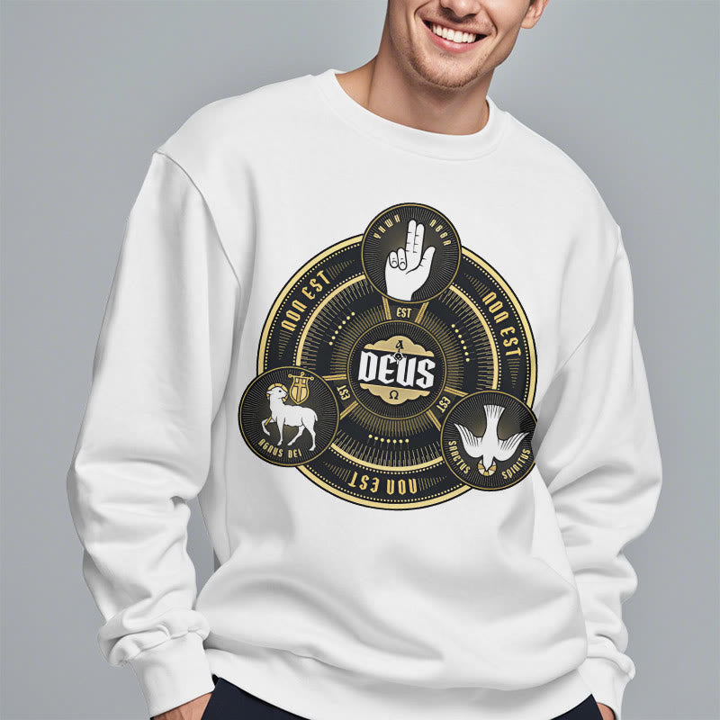 Christianartworkshop Classic Style Holy Trinity Deus Emblem Fleece Lined Polyester Sweatshirt - image 2