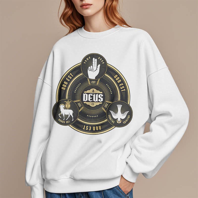 Christianartworkshop Classic Style Holy Trinity Deus Emblem Fleece Lined Polyester Sweatshirt - image 2