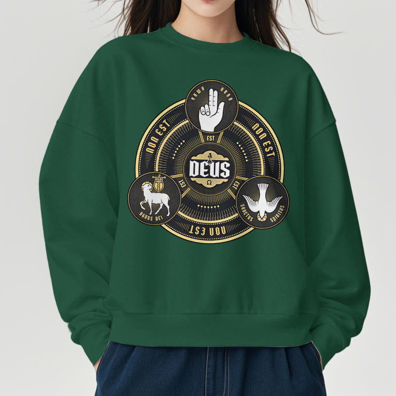 Christianartworkshop Classic Style Holy Trinity Deus Emblem Fleece Lined Polyester Sweatshirt - image 23