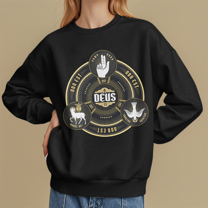 Christianartworkshop Classic Style Holy Trinity Deus Emblem Fleece Lined Polyester Sweatshirt - image 8