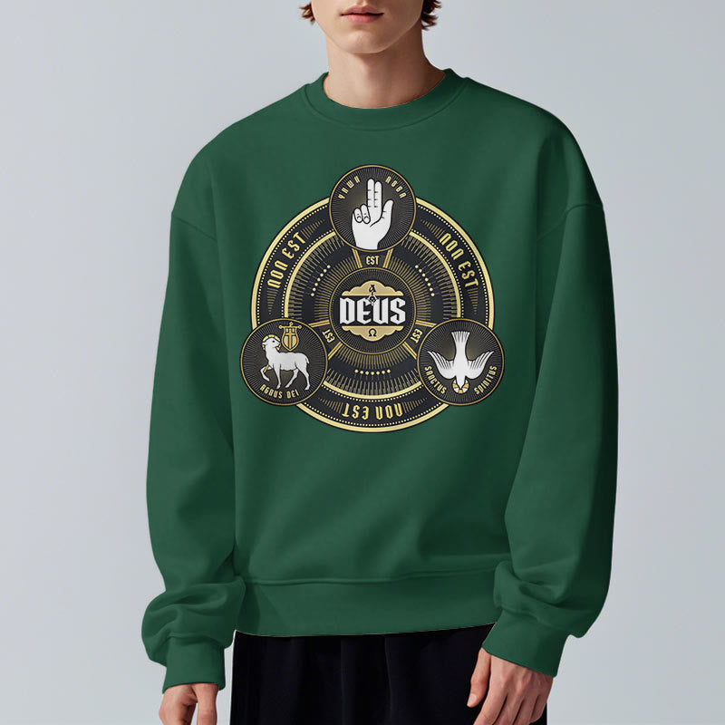 Christianartworkshop Classic Style Holy Trinity Deus Emblem Fleece Lined Polyester Sweatshirt - image 24