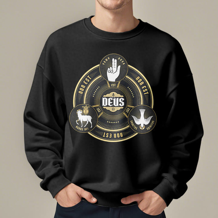 Christianartworkshop Classic Style Holy Trinity Deus Emblem Fleece Lined Polyester Sweatshirt - image 9