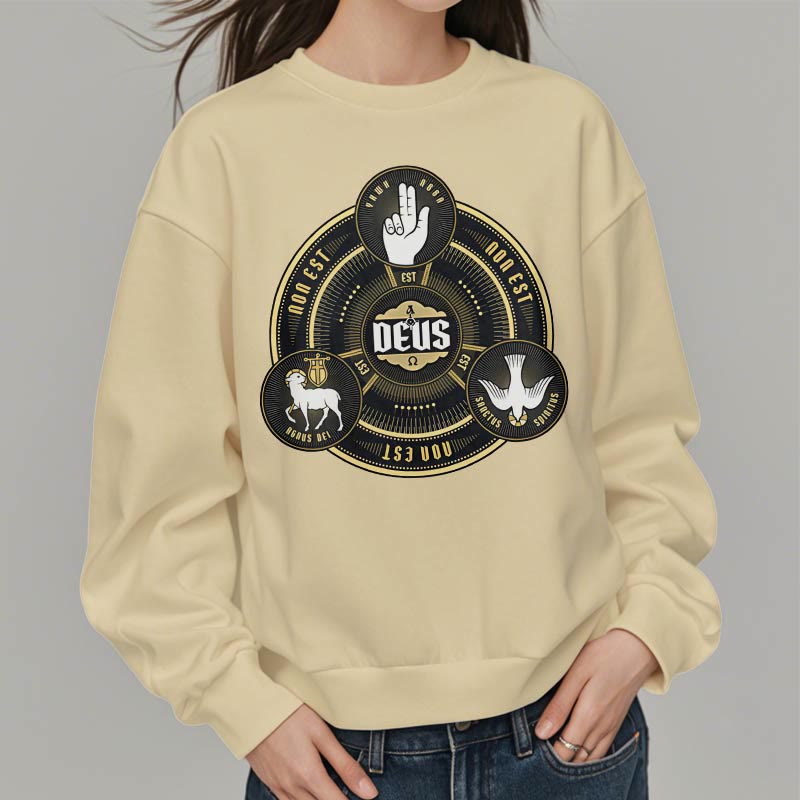 Christianartworkshop Classic Style Holy Trinity Deus Emblem Fleece Lined Polyester Sweatshirt - image 13