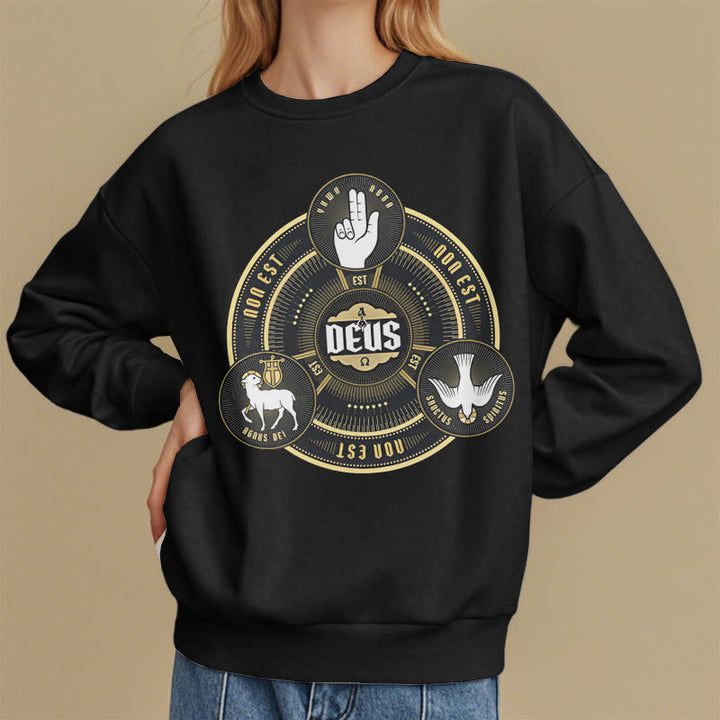 Christianartworkshop Classic Style Holy Trinity Deus Emblem Fleece Lined Polyester Sweatshirt - image 7