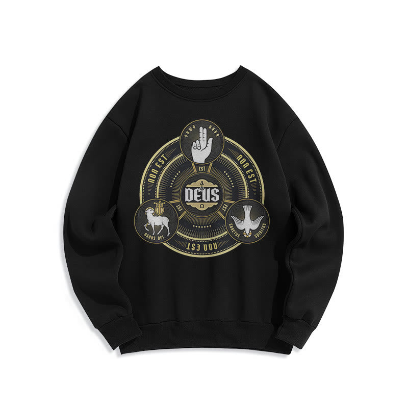 Christianartworkshop Classic Style Holy Trinity Deus Emblem Fleece Lined Polyester Sweatshirt - Black - 2XL - image 6