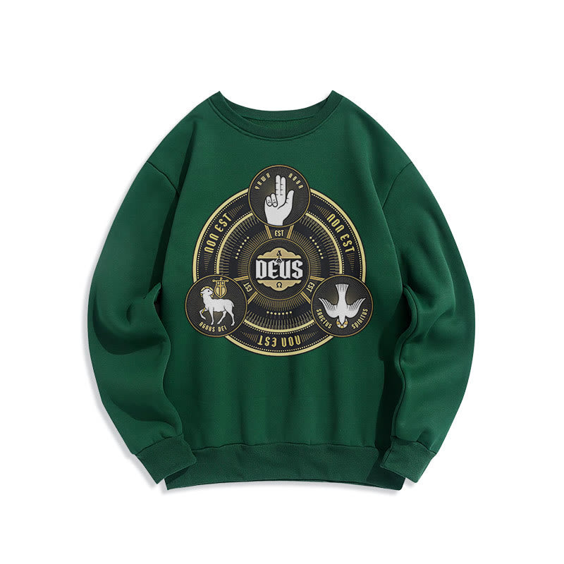 Christianartworkshop Classic Style Holy Trinity Deus Emblem Fleece Lined Polyester Sweatshirt - Green - 2XL - image 21