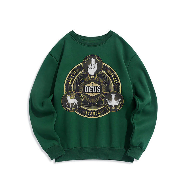 Christianartworkshop Classic Style Holy Trinity Deus Emblem Fleece Lined Polyester Sweatshirt - Green - 2XL - image 21