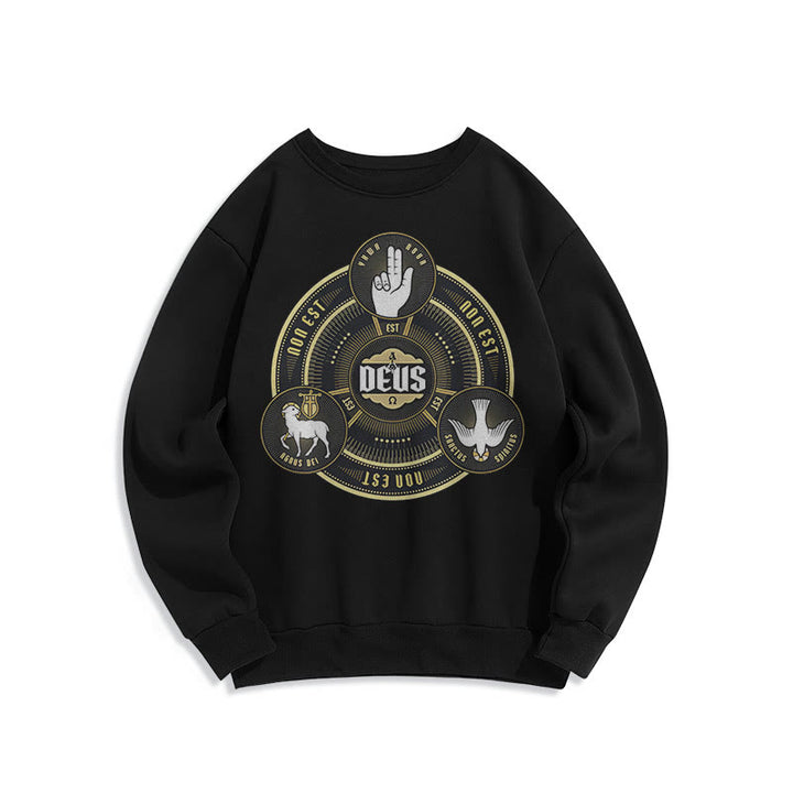 Christianartworkshop Classic Style Holy Trinity Deus Emblem Fleece Lined Polyester Sweatshirt - Black - 2XL - image 5