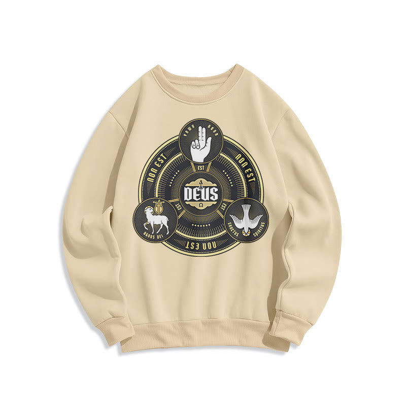 Christianartworkshop Classic Style Holy Trinity Deus Emblem Fleece Lined Polyester Sweatshirt - Beige - 2XL - image 11