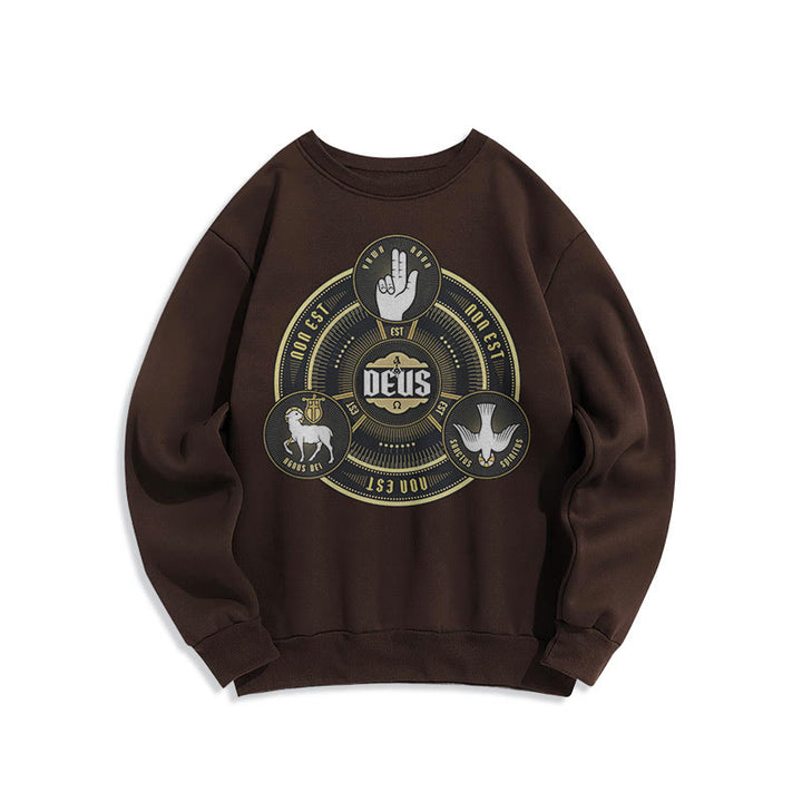 Christianartworkshop Classic Style Holy Trinity Deus Emblem Fleece Lined Polyester Sweatshirt - Brown - 2XL - image 15