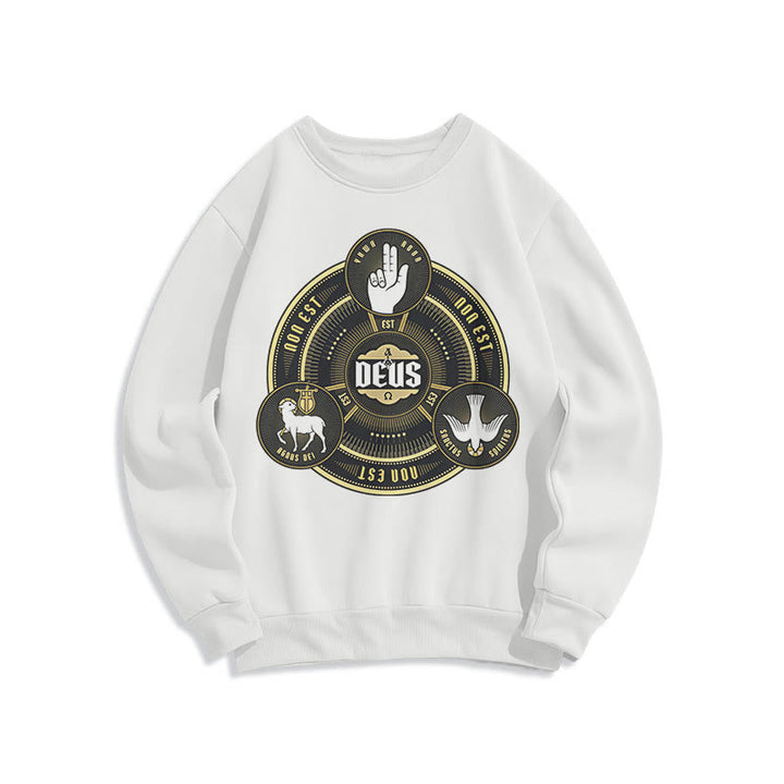 Christianartworkshop Classic Style Holy Trinity Deus Emblem Fleece Lined Polyester Sweatshirt - White - 2XL - image 1