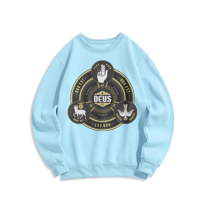 Christianartworkshop Classic Style Holy Trinity Deus Emblem Fleece Lined Polyester Sweatshirt - Blue - 2XL - image 26