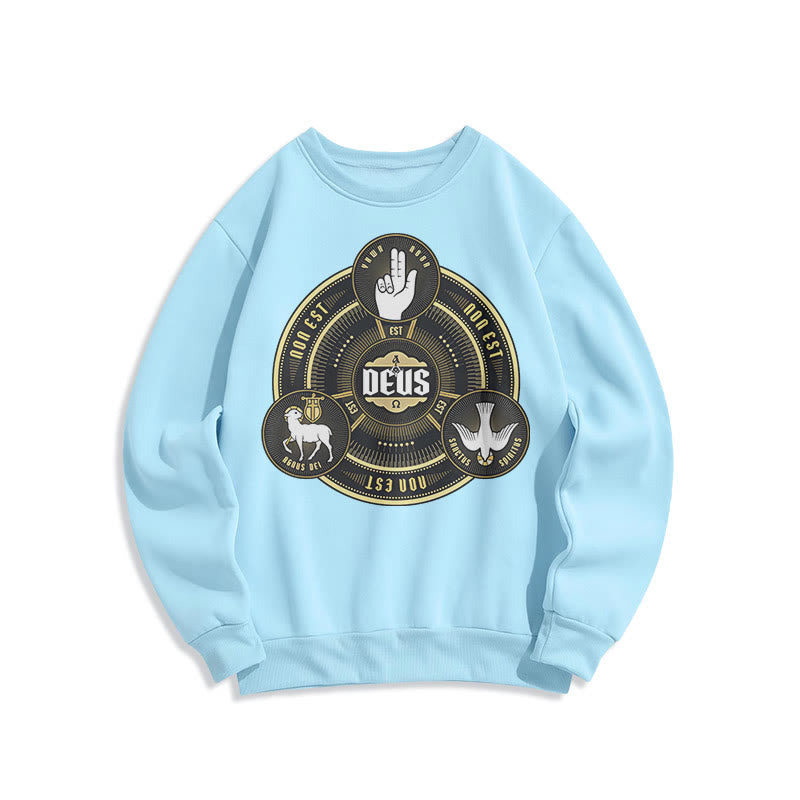 Christianartworkshop Classic Style Holy Trinity Deus Emblem Fleece Lined Polyester Sweatshirt - Blue - 2XL - image 25