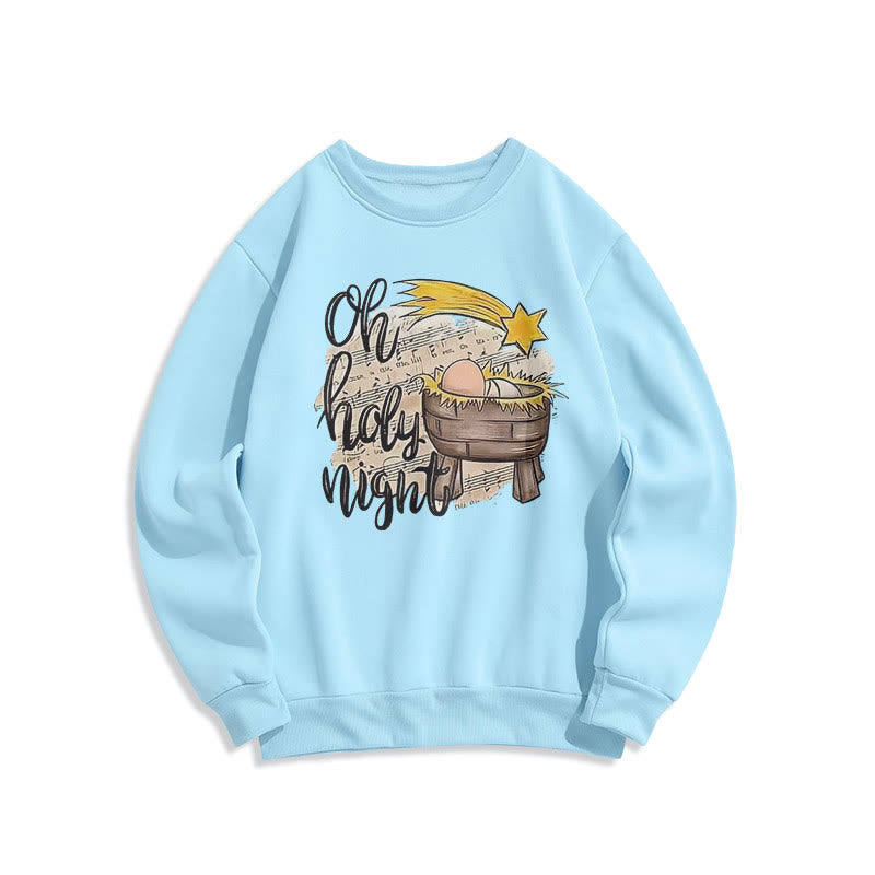 Christianartworkshop Colored Style Holy Night Cradle Nativity Scene Fleece Lined Polyester Sweatshirt - Blue - 2XL - image 1